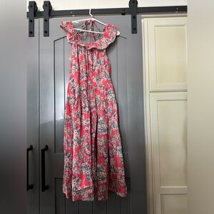 Pink flora maxi dress.